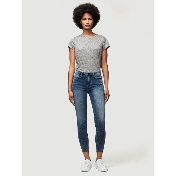 Frame Denim Denim - FRAME Le High Raw Edge Skinny Distressed Denim Jeans in Muse Med Wash Size 29